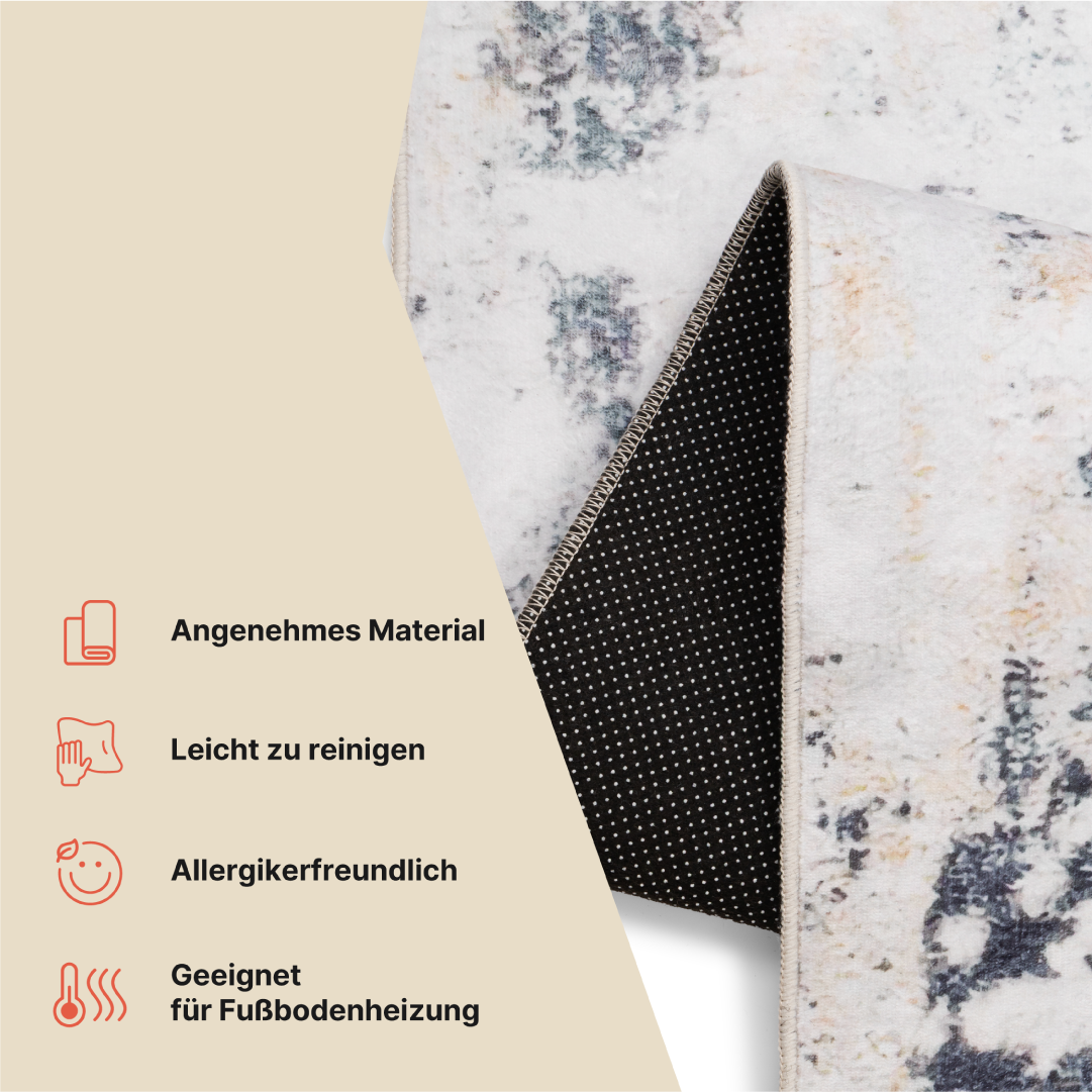 Teppich Ash Weiß Grau Beige Rutschfest