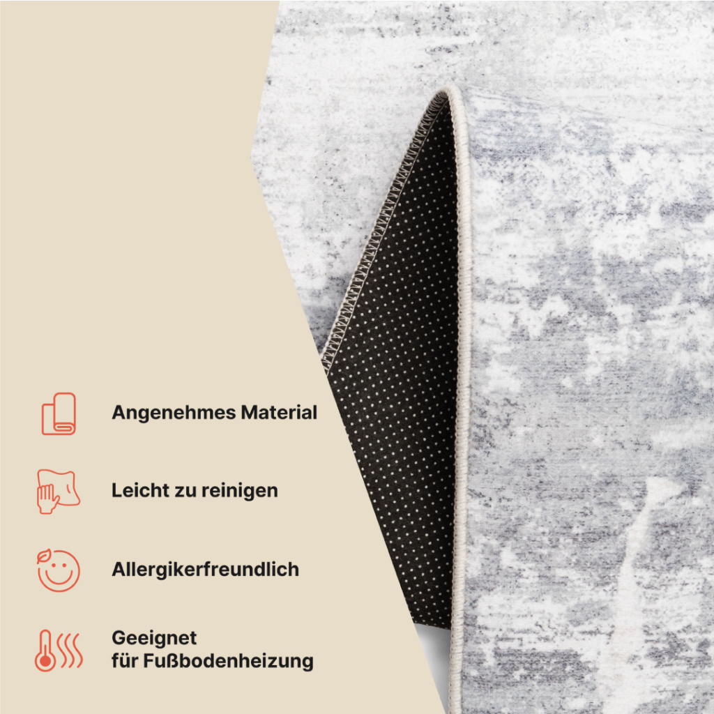 Teppich Ash Hellgrau Rutschfest