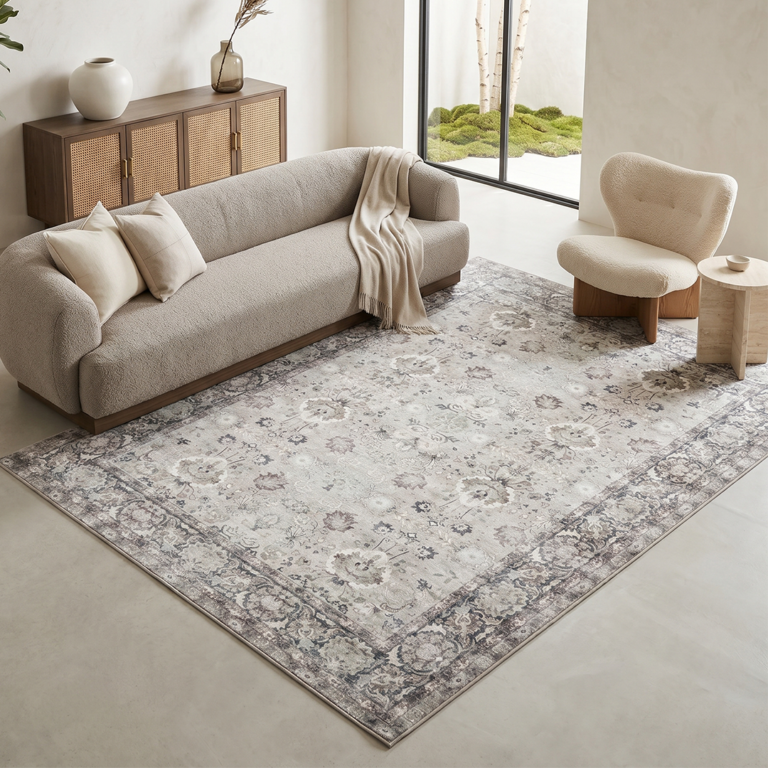 Teppich Ispahan Grau Blumen Rutschfest