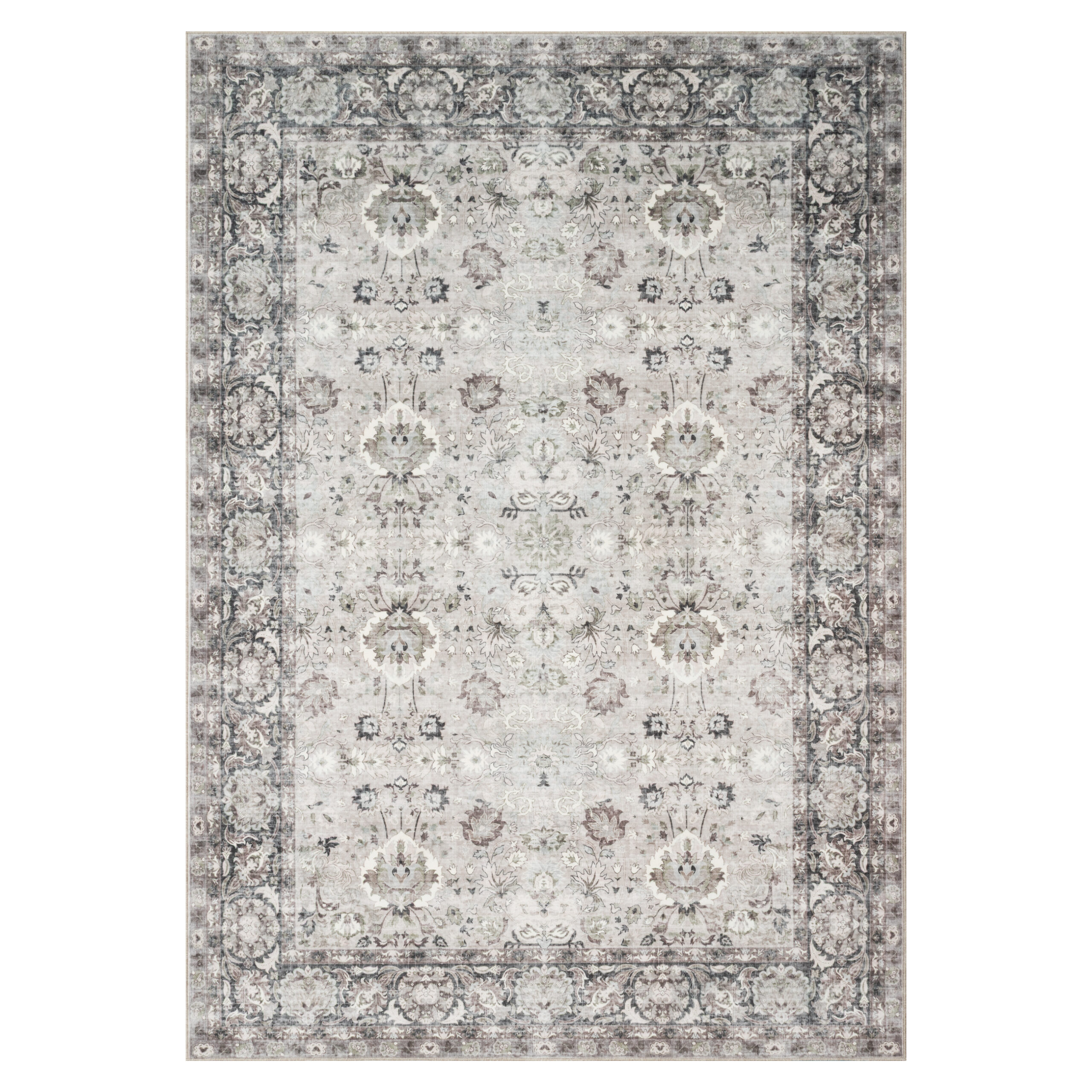 Teppich Ispahan Grau Blumen Rutschfest