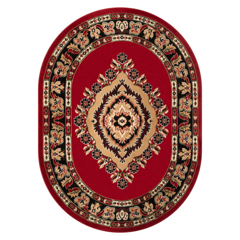 Teppich Atlas Oval Rot Beige Traditionell Rosette