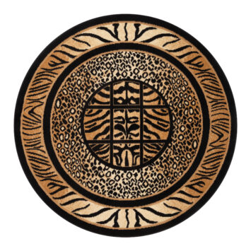 Teppich Atlas Rund Schwarz Braun Tier Print Safari