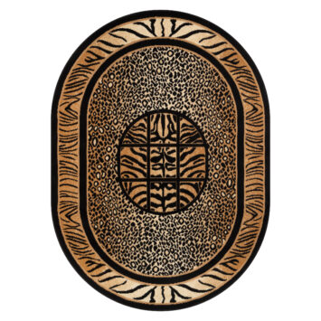 Teppich Atlas Oval Schwarz Braun Tier Print Safari