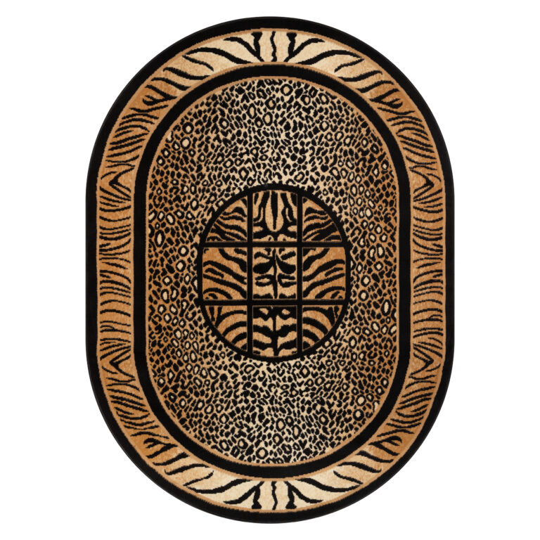 Teppich Atlas Oval Schwarz Braun Tier Print Safari