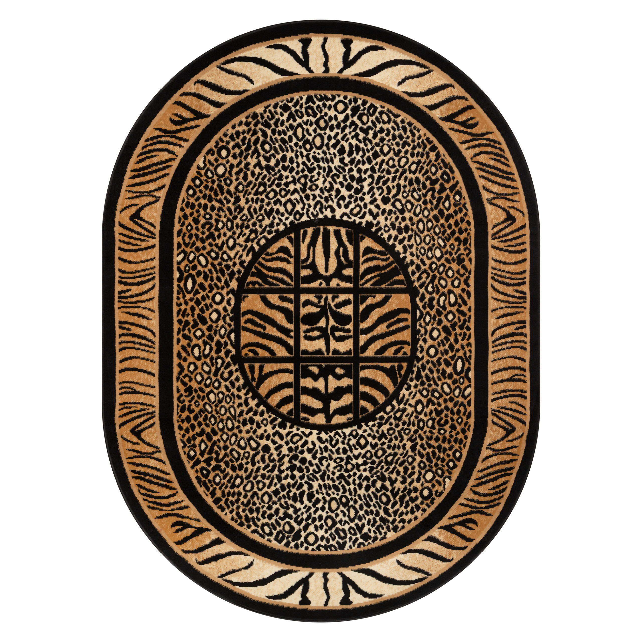 Teppich Atlas Oval Schwarz Braun Tier Print Safari