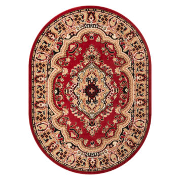 Teppich Atlas Oval Rot Beige Traditionell Medaillon