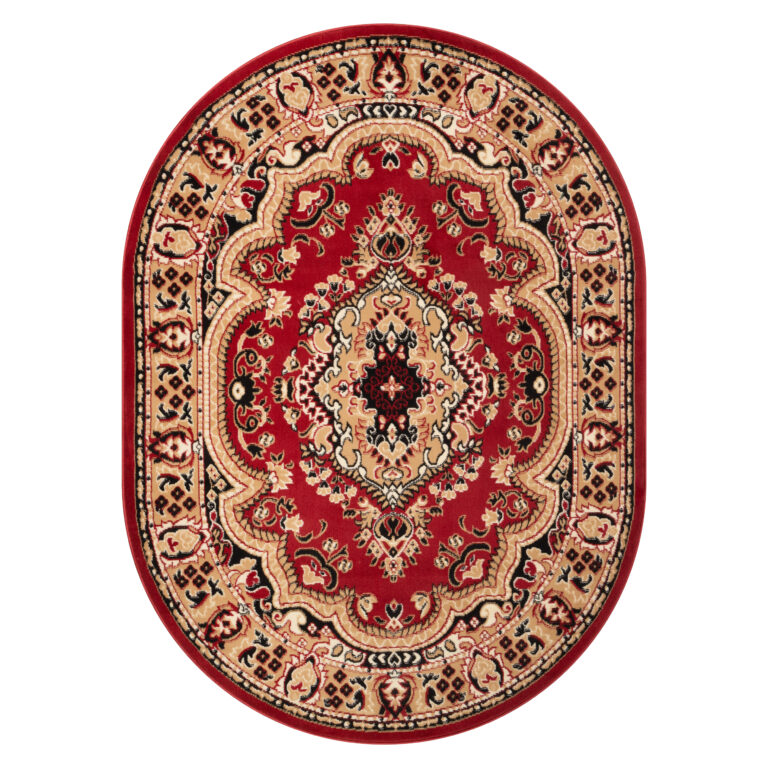Teppich Atlas Oval Rot Beige Traditionell Medaillon