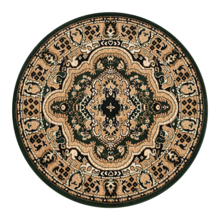 Teppich Atlas Rund Grün Beige Traditionell Medaillon