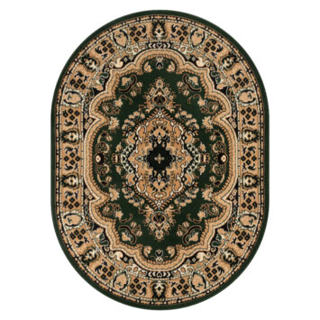 Teppich Atlas Oval Grün Beige Traditionell Medaillon
