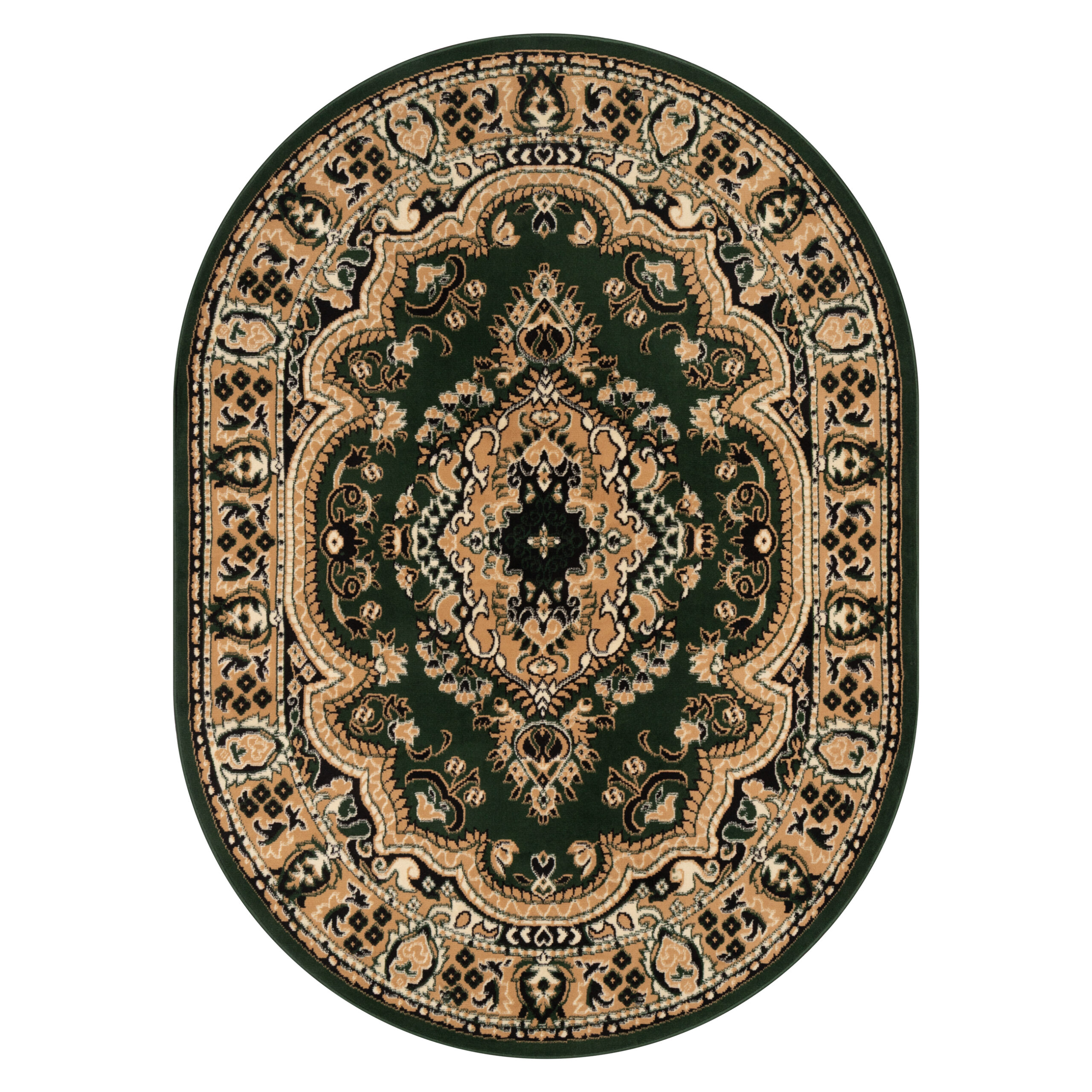 Teppich Atlas Oval Grün Beige Traditionell Medaillon