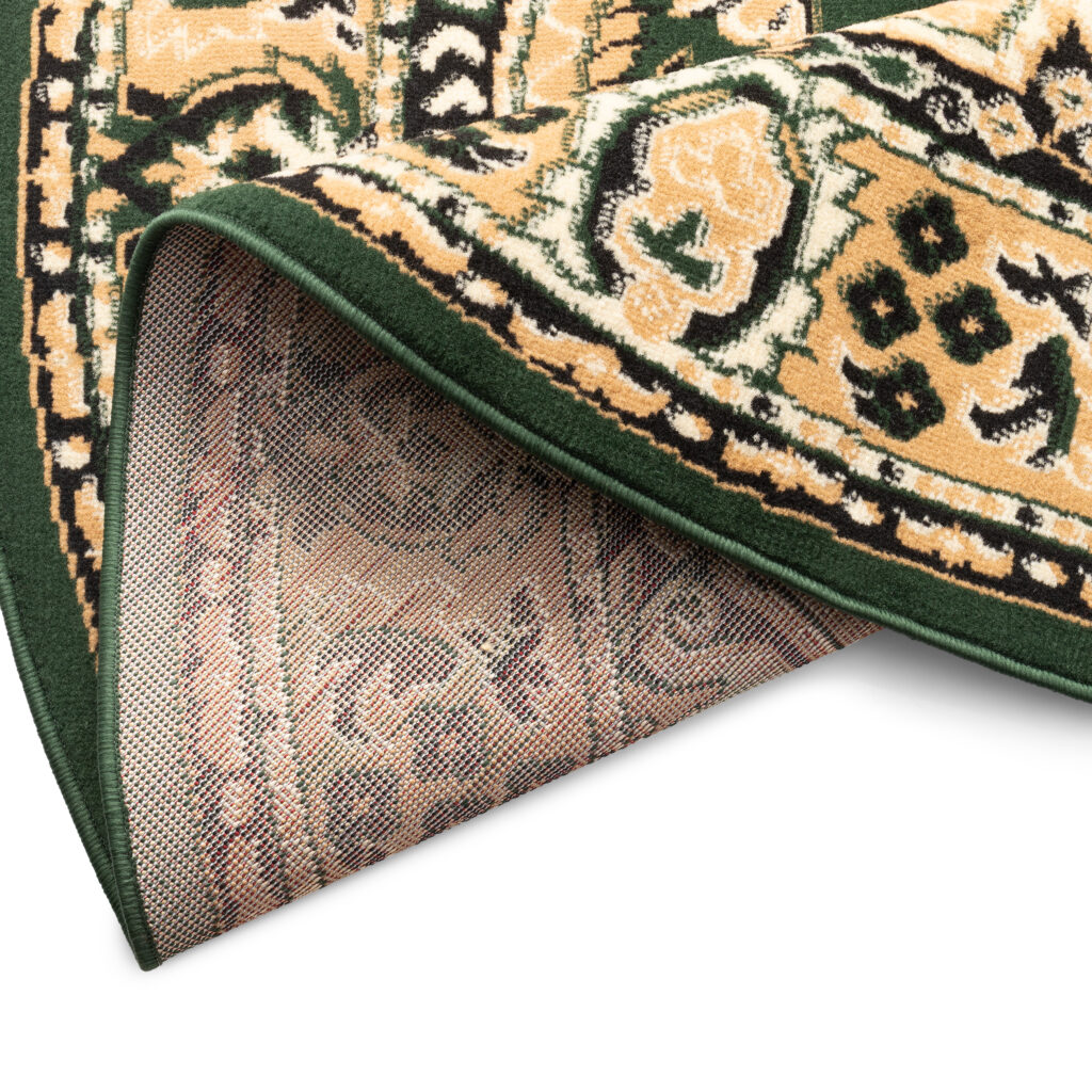 Teppich Atlas Oval Grün Beige Traditionell Medaillon