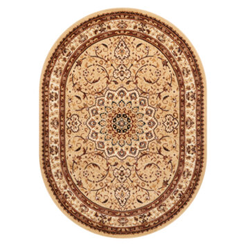Teppich Atlas Oval Beige Traditionell Rosette Rahmen