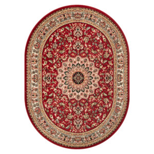 Teppich Atlas Oval Rot Traditionell Rosette Rahmen