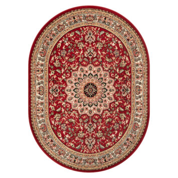 Teppich Atlas Oval Rot Traditionell Rosette Rahmen
