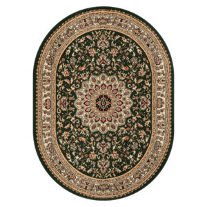 Teppich Atlas Oval Grün Traditionell Rosette Rahmen