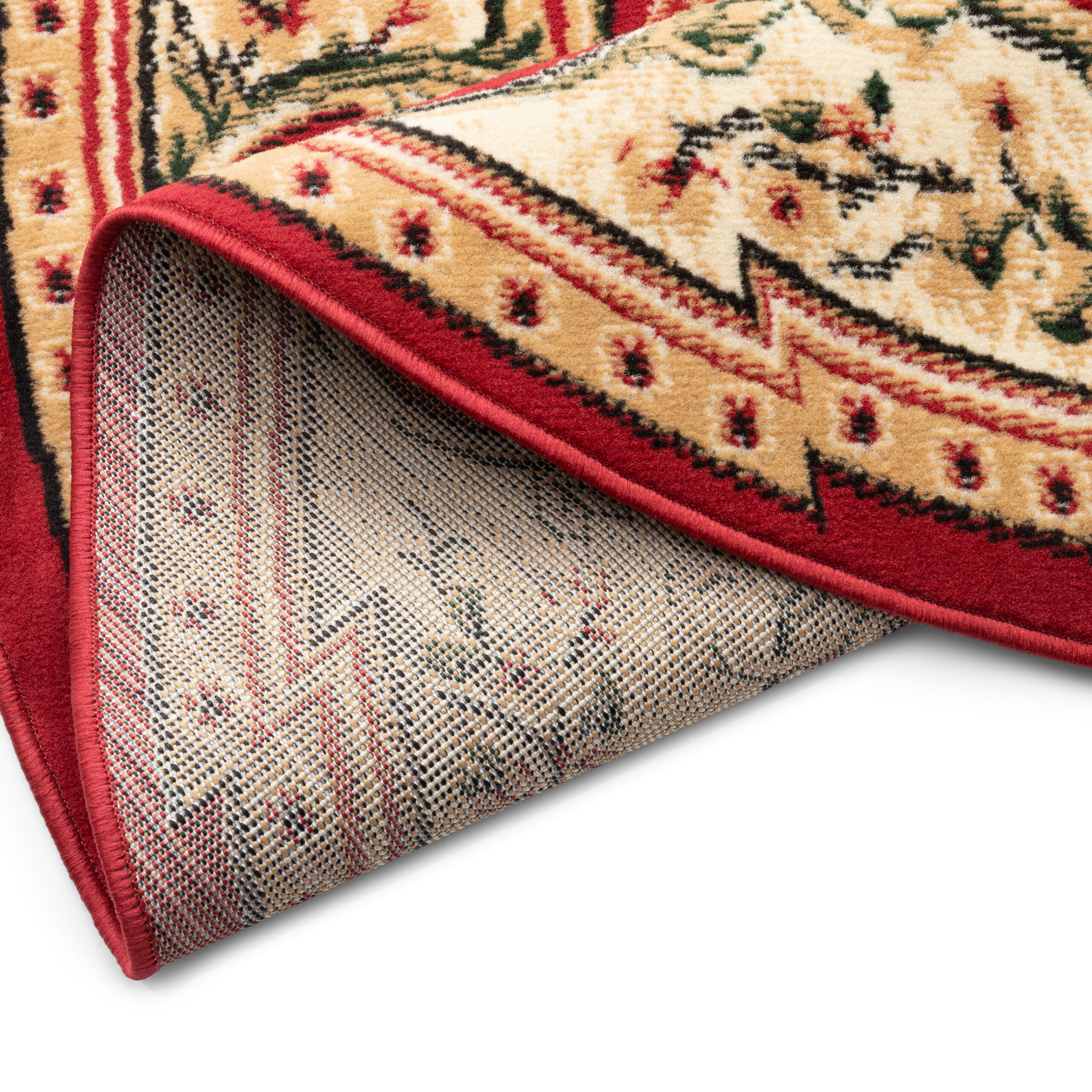 Teppich Atlas Rund Rot Creme Traditionell Medaillon