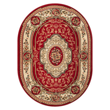 Teppich Atlas Oval Rot Creme Traditionell Medaillon