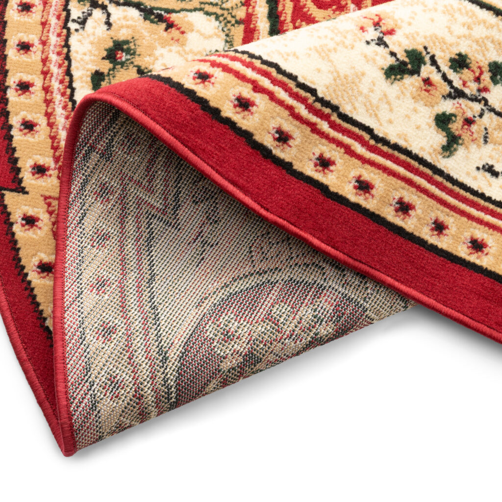 Teppich Atlas Oval Rot Creme Traditionell Medaillon