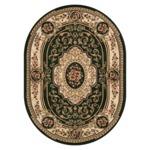 Teppich Atlas Oval Grün Creme Traditionell Medaillon