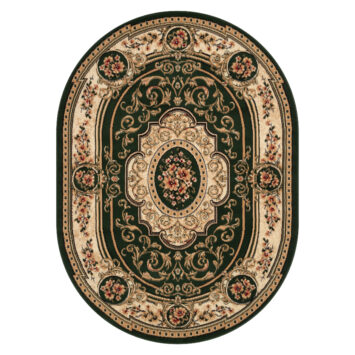 Teppich Atlas Oval Grün Creme Traditionell Medaillon