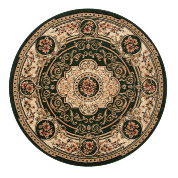 Teppich Atlas Rund Grün Creme Traditionell Medaillon