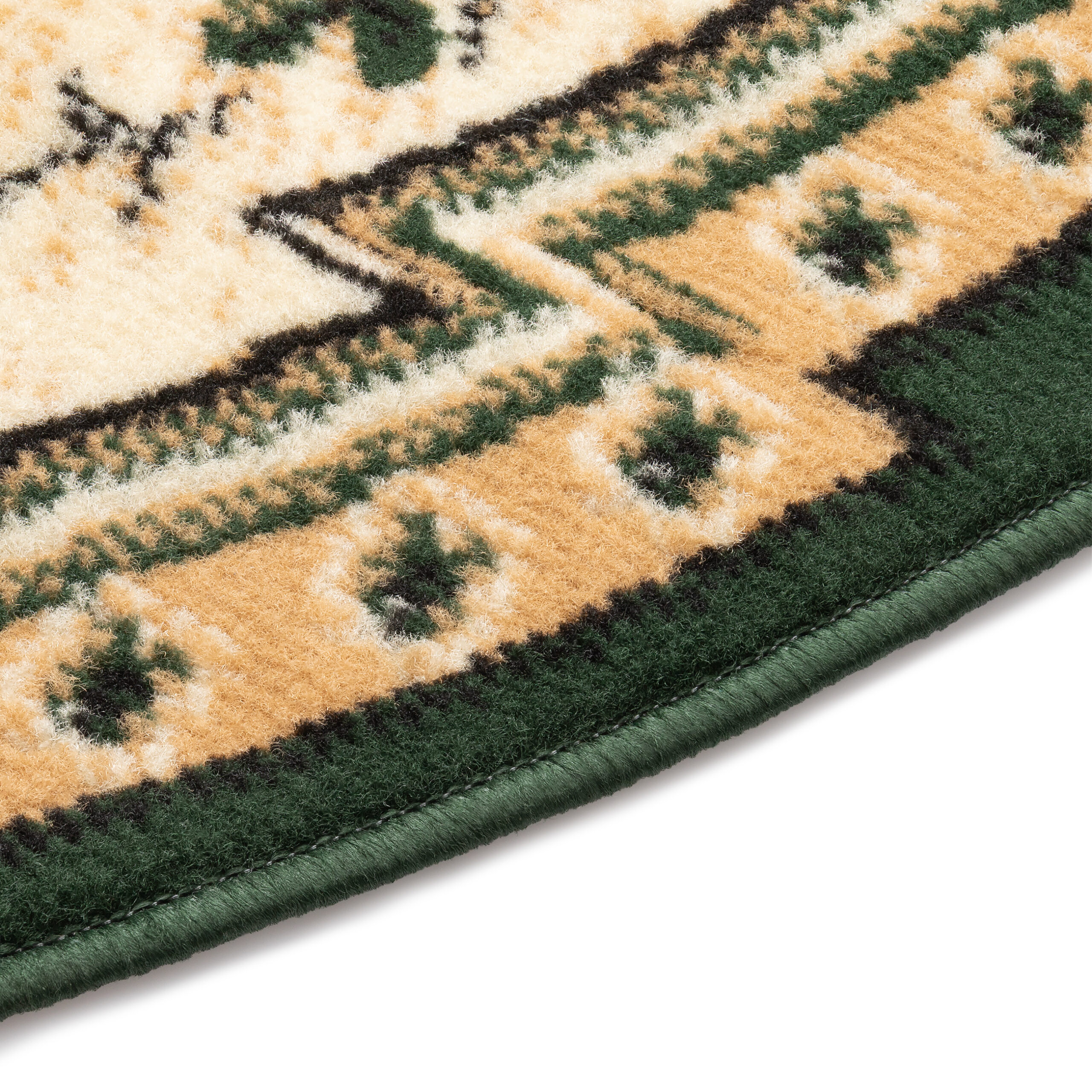 Teppich Atlas Rund Grün Creme Traditionell Medaillon