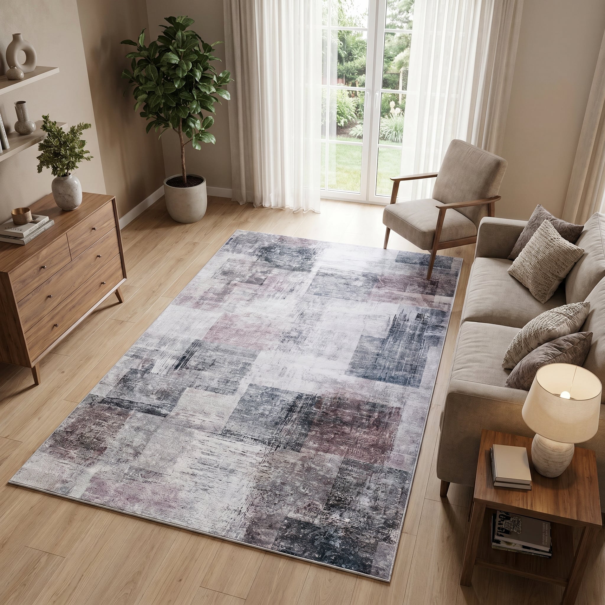 Teppich Venezia Modern Geometrisch Karminrot Grau Rutschfest
