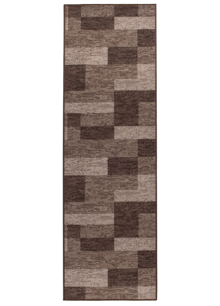 Teppichläufer Rutschfest Dunkelbraun Beige Geometrisch Meterware