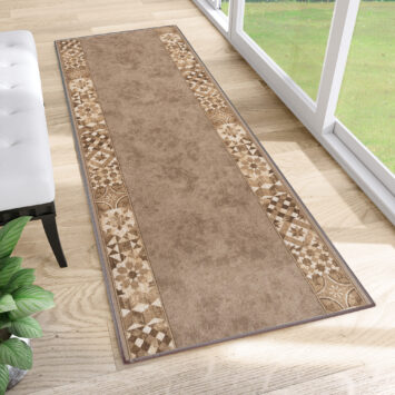 Teppichläufer Rutschfest Grau Beige Mosaik Meterware