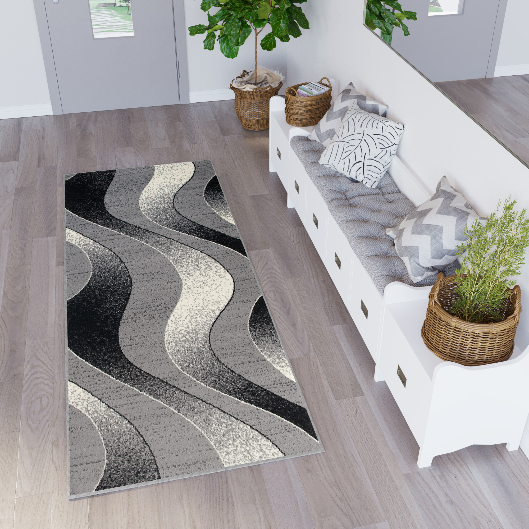 Teppichläufer Dream Hellgrau Modern Wellen Meterware