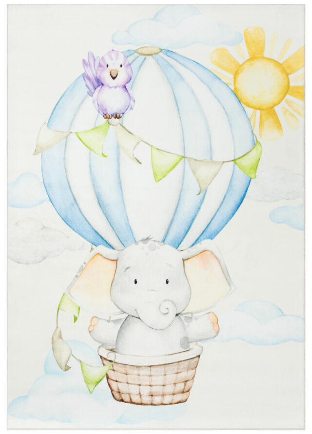 Teppich Kids Kurzflor Kinderteppich Mehrfarbig Elephant Ballon
