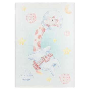 Teppich Kids Kurzflor Kinderteppich Mehrfarbig Giraffe Weltraum