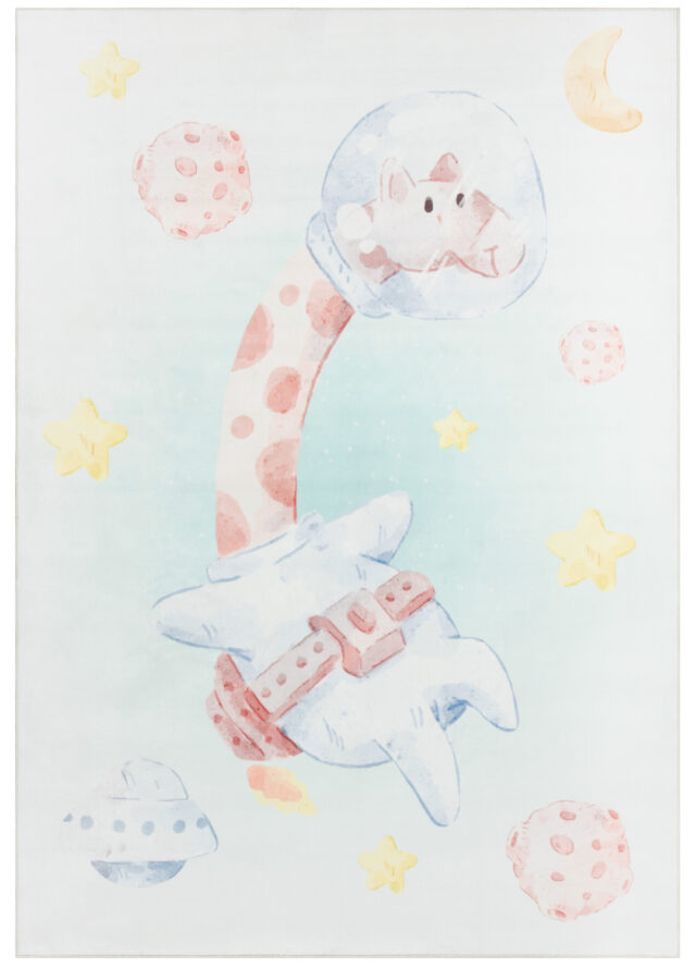 Teppich Kids Kurzflor Kinderteppich Mehrfarbig Giraffe Weltraum