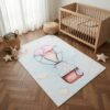 Teppich Kids Kurzflor Kinderteppich Mehrfarbig Hase Ballon