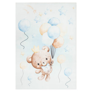 Teppich Kids Kurzflor Kinderteppich Mehrfarbig Teddybär Luftballons