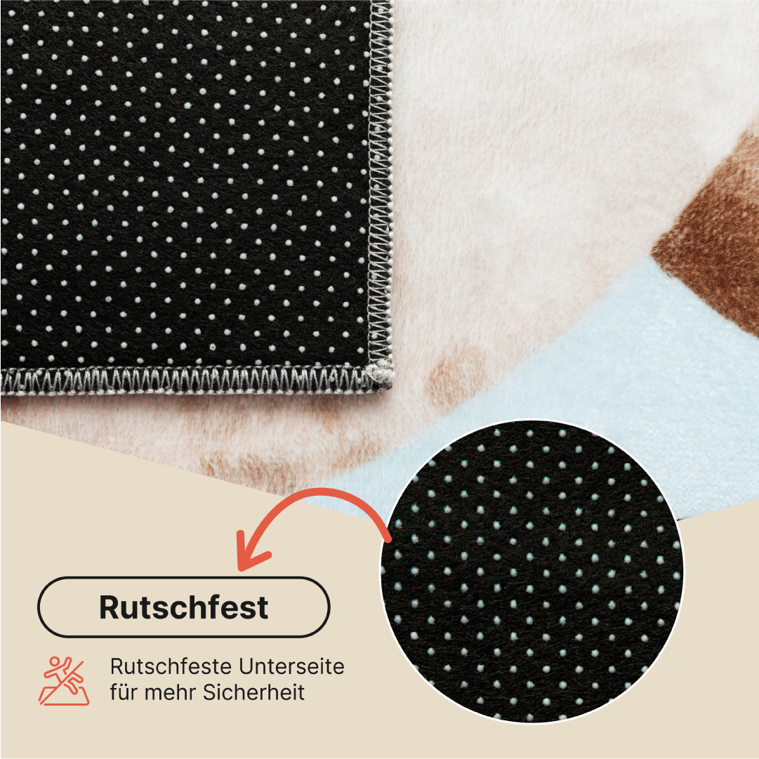Teppich Kids Kurzflor Kinderteppich Mehrfarbig Teddybär Luftballons