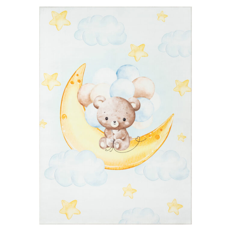 Teppich Kids Kurzflor Kinderteppich Mehrfarbig Teddybär Mond