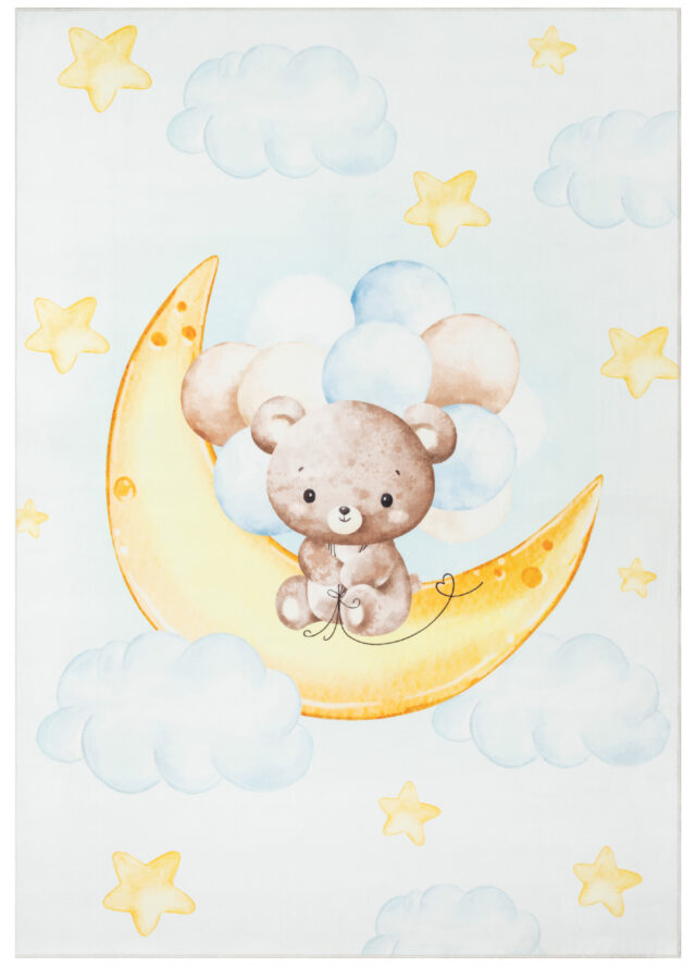 Teppich Kids Kurzflor Kinderteppich Mehrfarbig Teddybär Mond