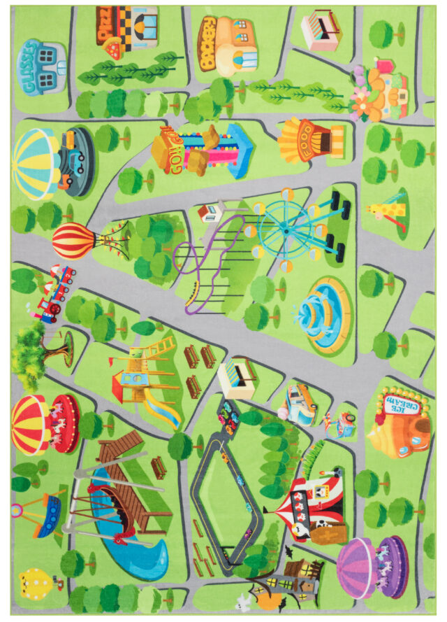 Teppich Kids Kurzflor Kinderteppich Spielmatte Jahrmarkt Freizeitpark