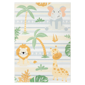 Teppich Kids Kurzflor Kinderteppich Bunt Safari Tiere