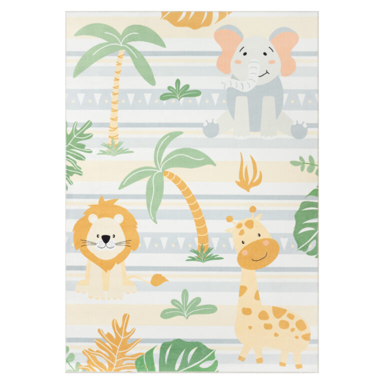 Teppich Kids Kurzflor Kinderteppich Bunt Safari Tiere