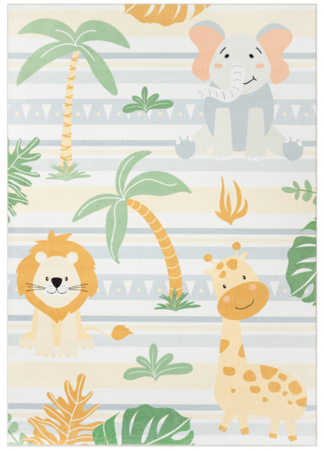 Teppich Kids Kurzflor Kinderteppich Bunt Safari Tiere