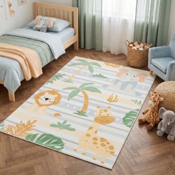 Teppich Kids Kurzflor Kinderteppich Bunt Safari Tiere