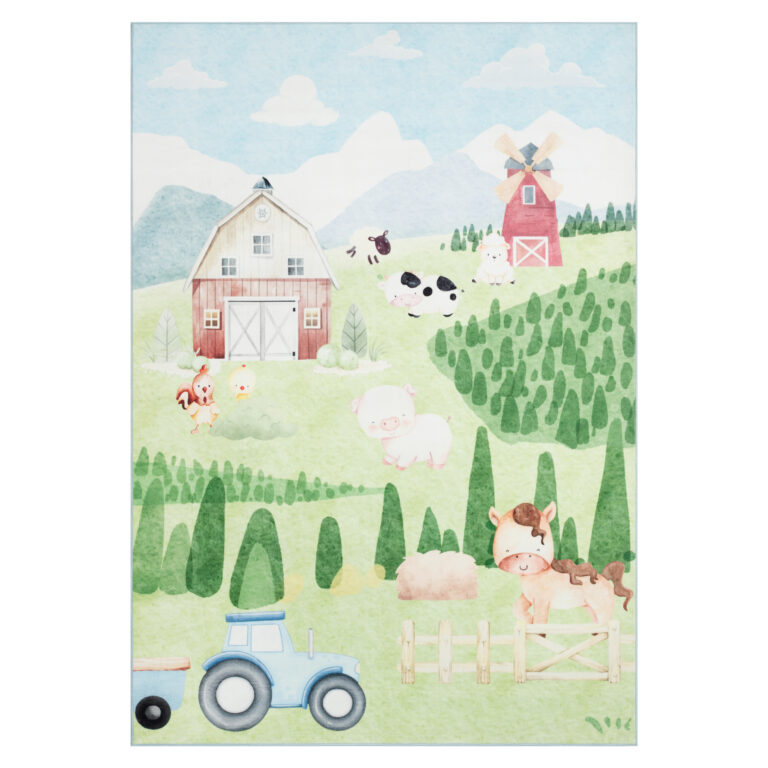 Teppich Kids Kurzflor Kinderteppich Bunt Bauernhof Tiere