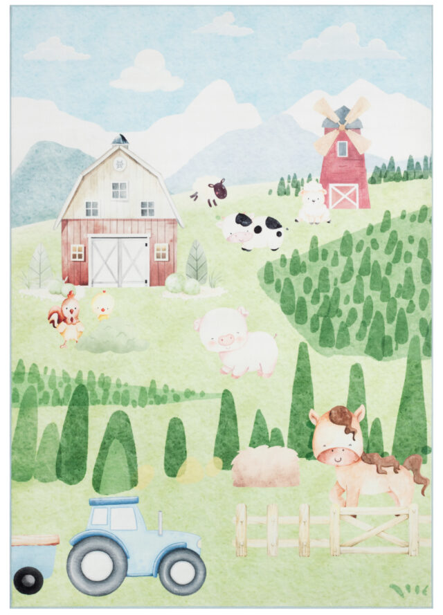 Teppich Kids Kurzflor Kinderteppich Bunt Bauernhof Tiere