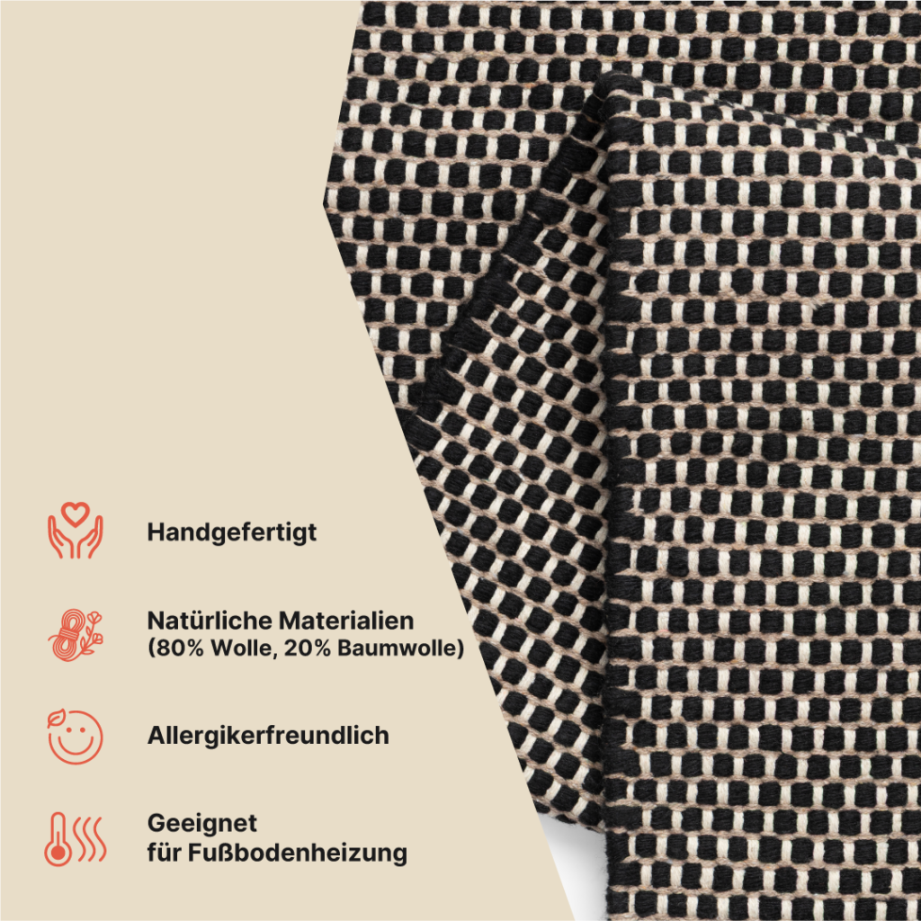 Teppich Wolle Loni Schwarz