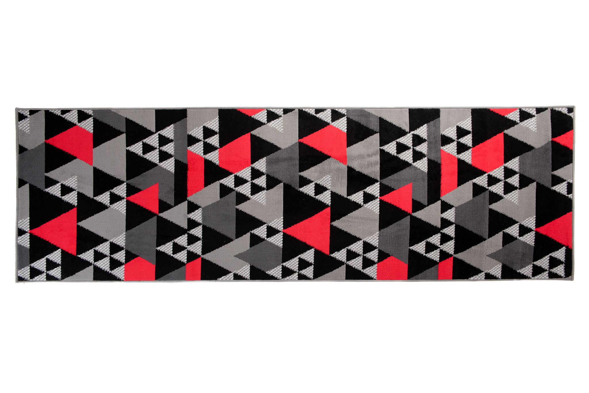 Teppichläufer Maya Grau Rot Geometrisch Dreiecke Meterware