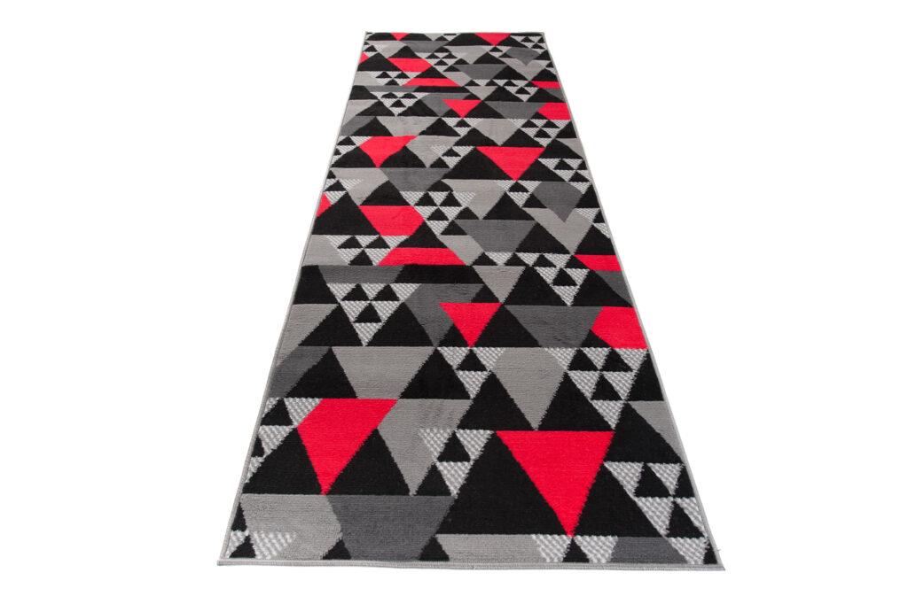 Teppichläufer Maya Grau Rot Geometrisch Dreiecke Meterware