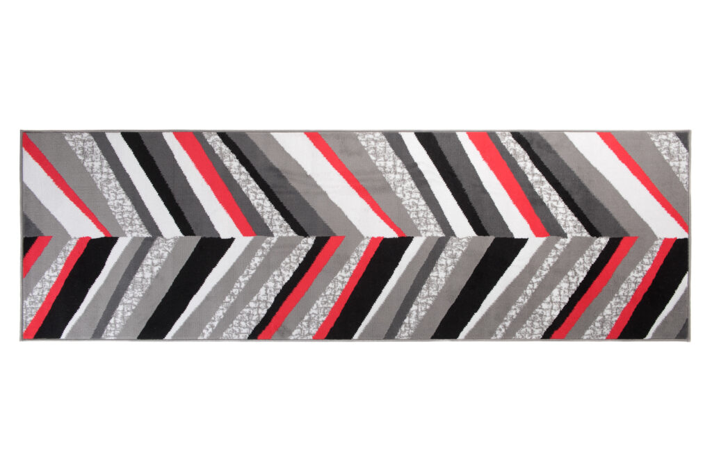 Teppichläufer Maya Grau Rot Geometrisch Linien Meterware