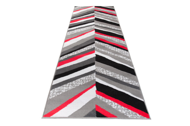 Teppichläufer Maya Grau Rot Geometrisch Linien Meterware